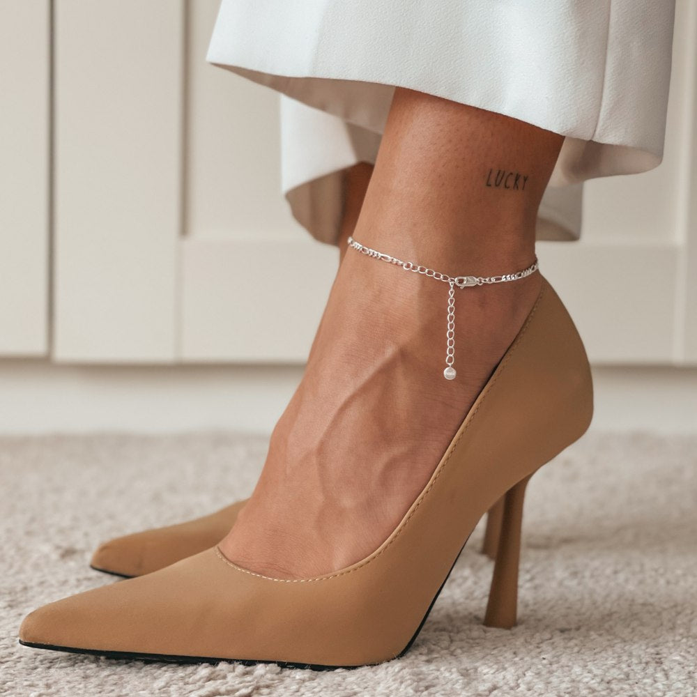Silberne Figaro-Fußkette - Indira