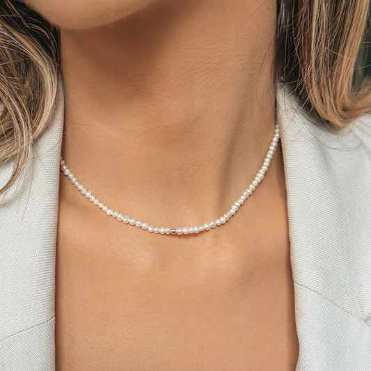 Glamour-Silberkette mit natürlichen Perlen - Indira