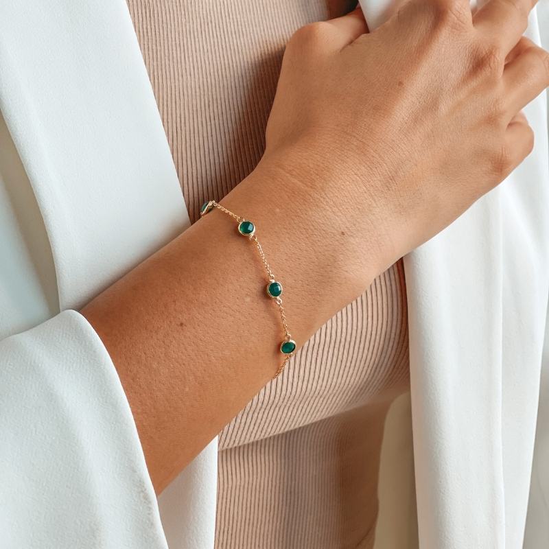 Silberarmband Birthstone Golden May - Grüner Onyx - Indira