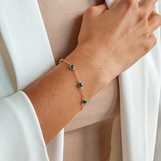 Silberarmband Birthstone Golden May - Grüner Onyx - Indira