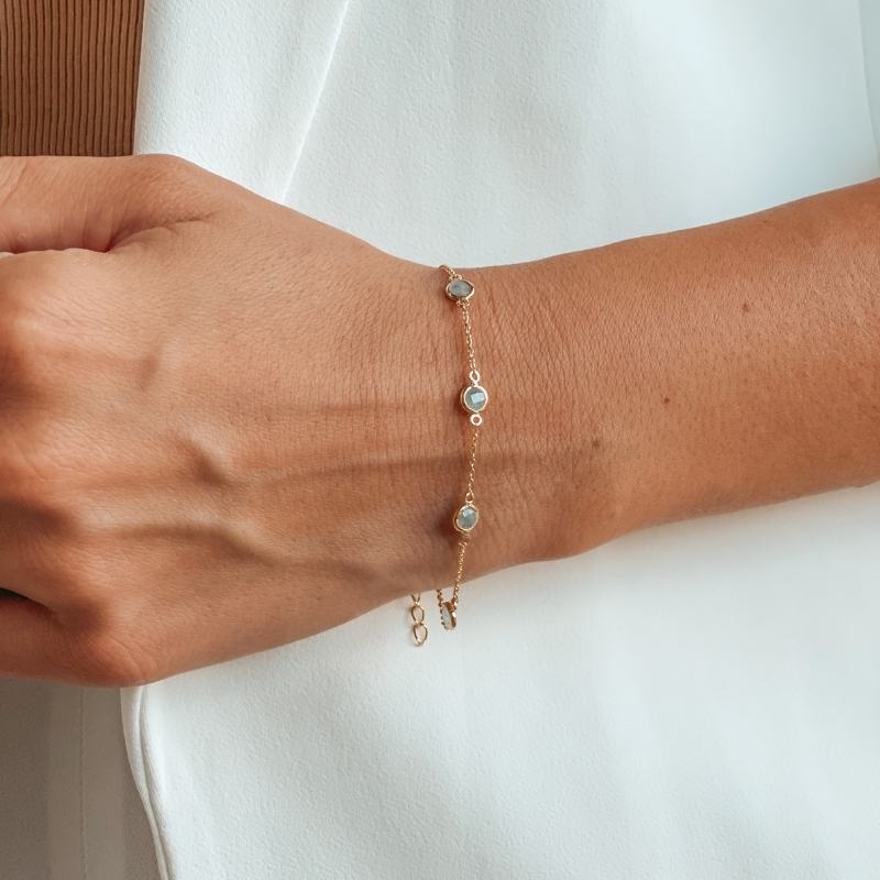 Silberarmband Birthstone Golden March - Aquamarin - Indira