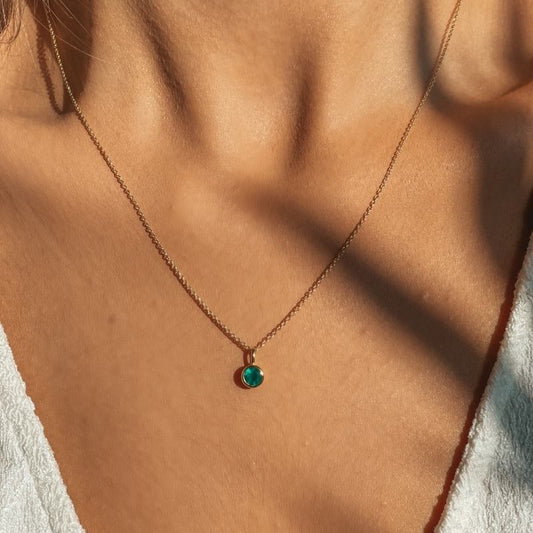 Silberkette Birthstone Golden May - Grüner Onyx - Indira