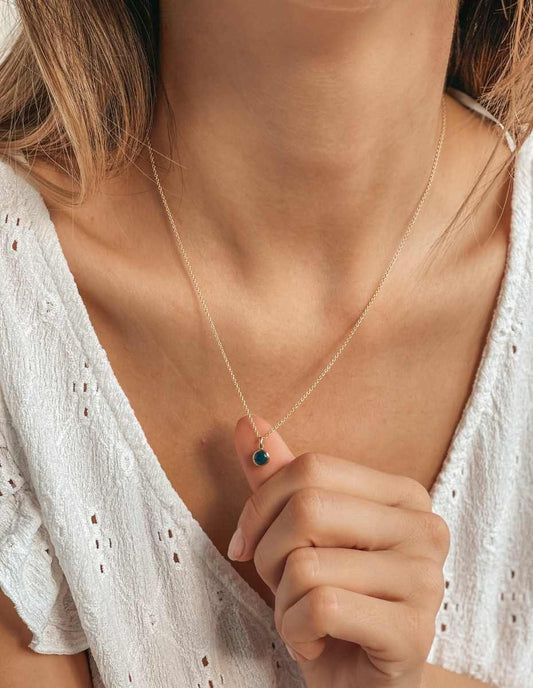 Silberkette Birthstone Golden September - Saphir - Indira