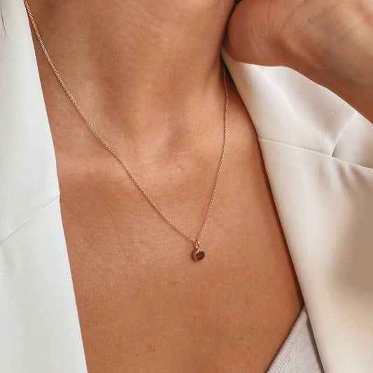 Silberkette Birthstone Golden January - Granat - Indira