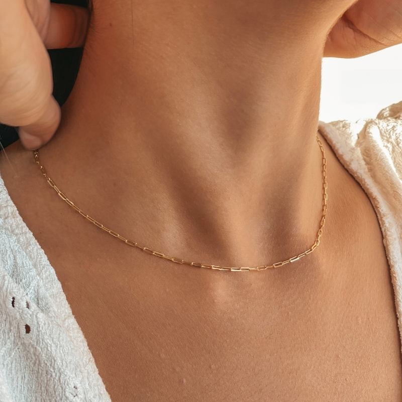 Silberne Choker-Halskette Golden Paperclip - Indira