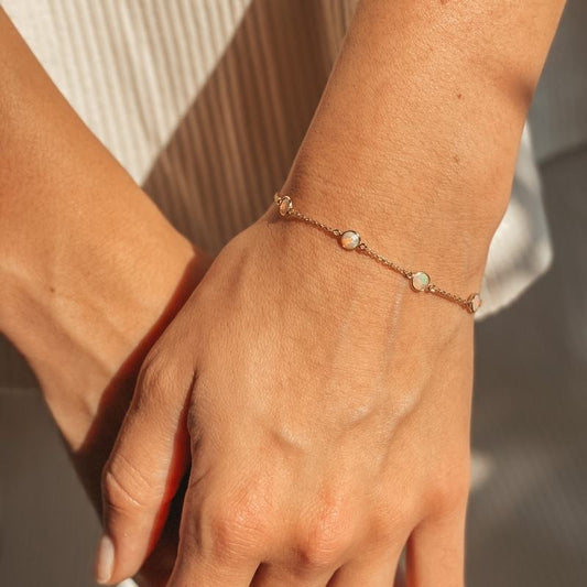 Silberarmband Birthstone Golden October - Opal - Indira