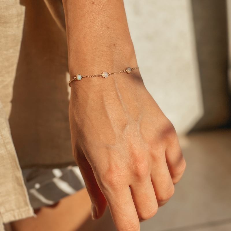 Silberarmband Birthstone Golden October - Opal - Indira