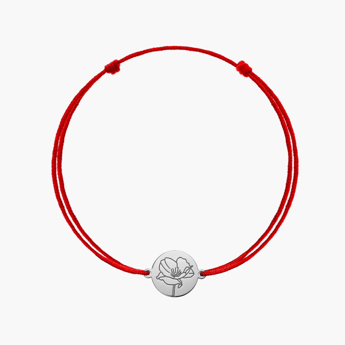 Kordelarmband aus Weißgold Geburtsblume - August-Mohn - Indira