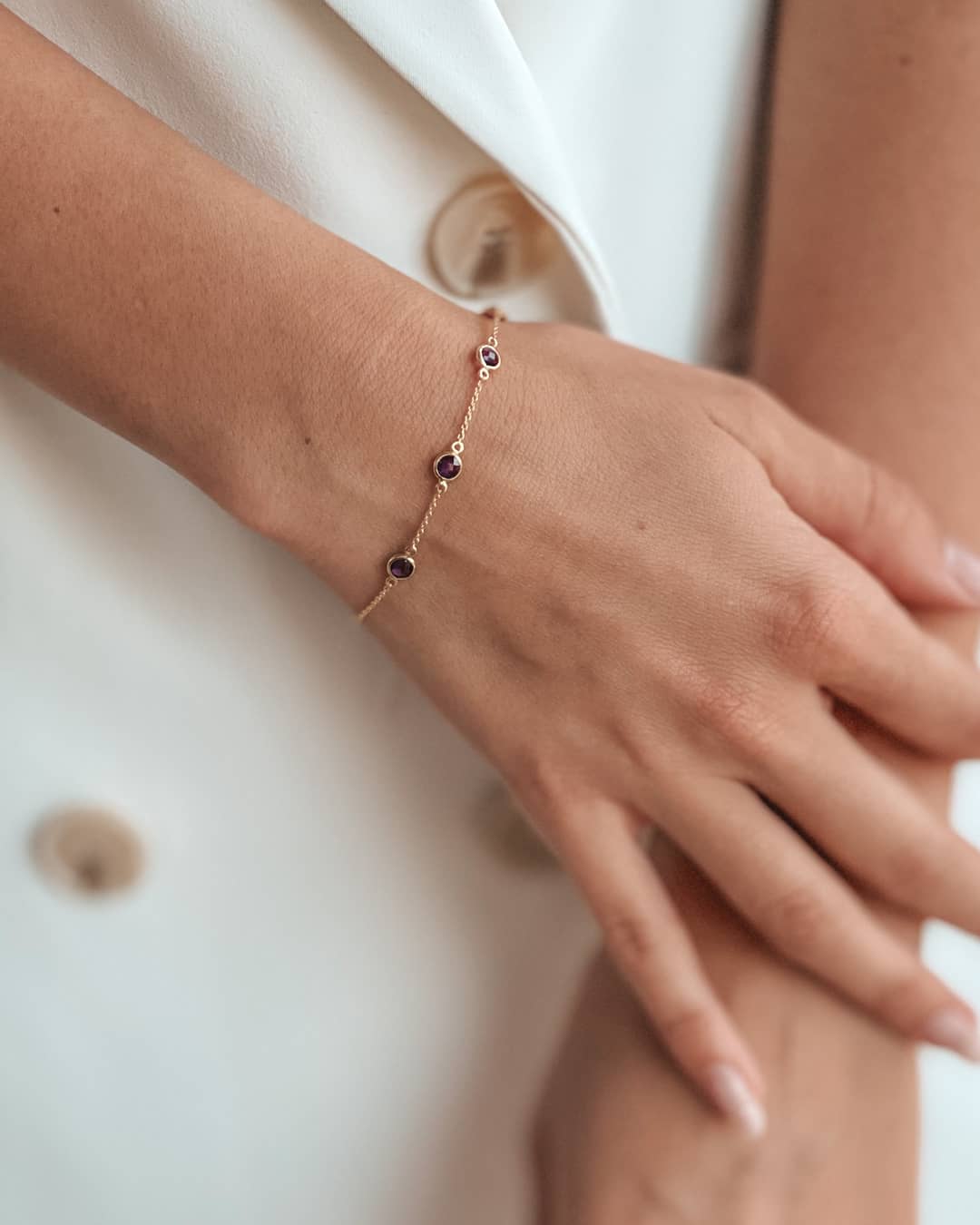 Silberarmband Birthstone Golden February - Amethyst - Indira