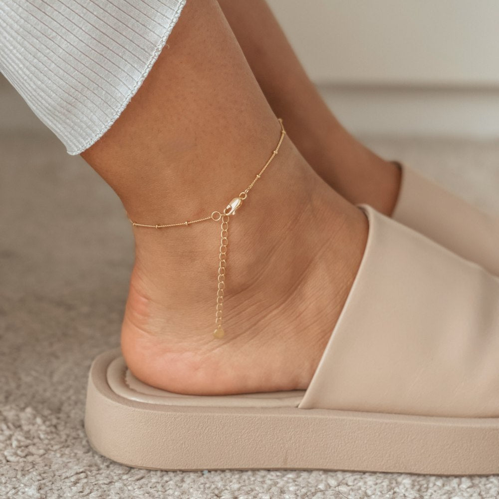 Silbernes Fußkettchen Golden Beaded - Indira