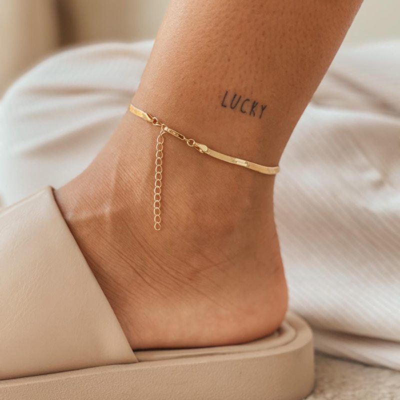 Silberne Fußkette Golden Herringbone - Indira
