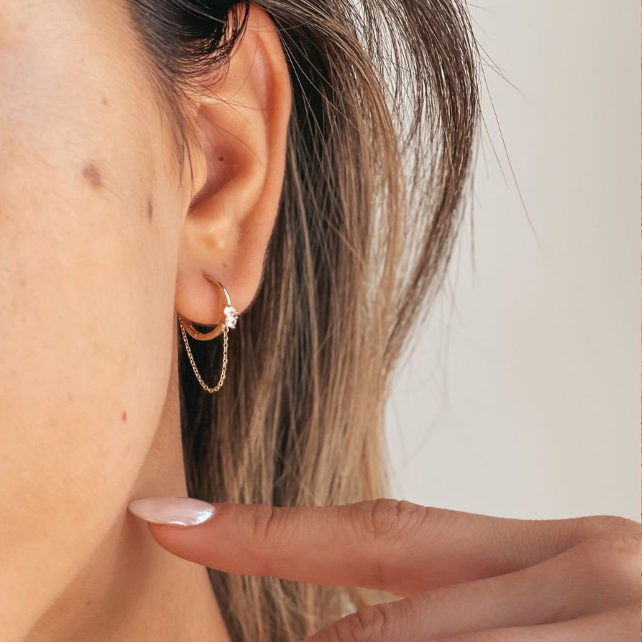 Chained Hoops Goldohrringe - Zirkonia - Indira