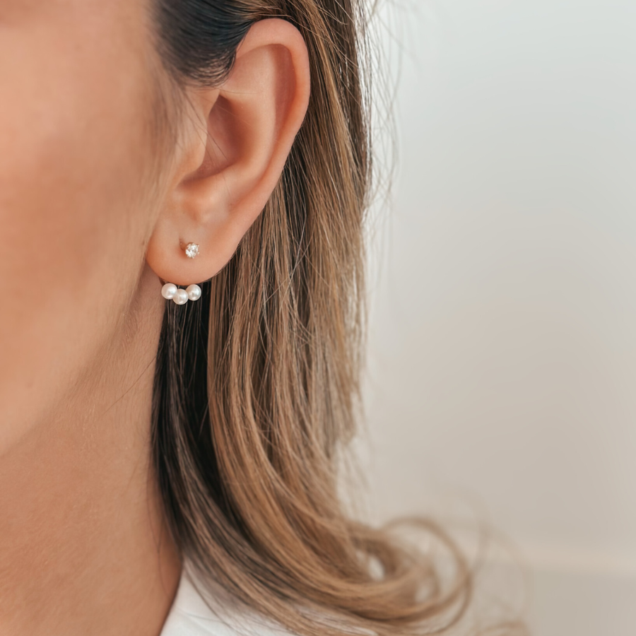 Trio Ear Jacket Goldohrringe - natürliche Perlen - Indira