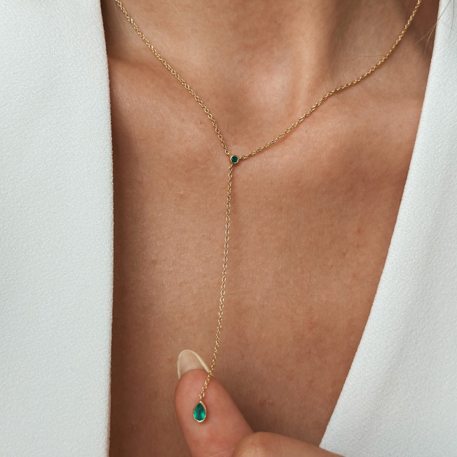 Colier din argint Golden Lariat - Onix Verde - Indira