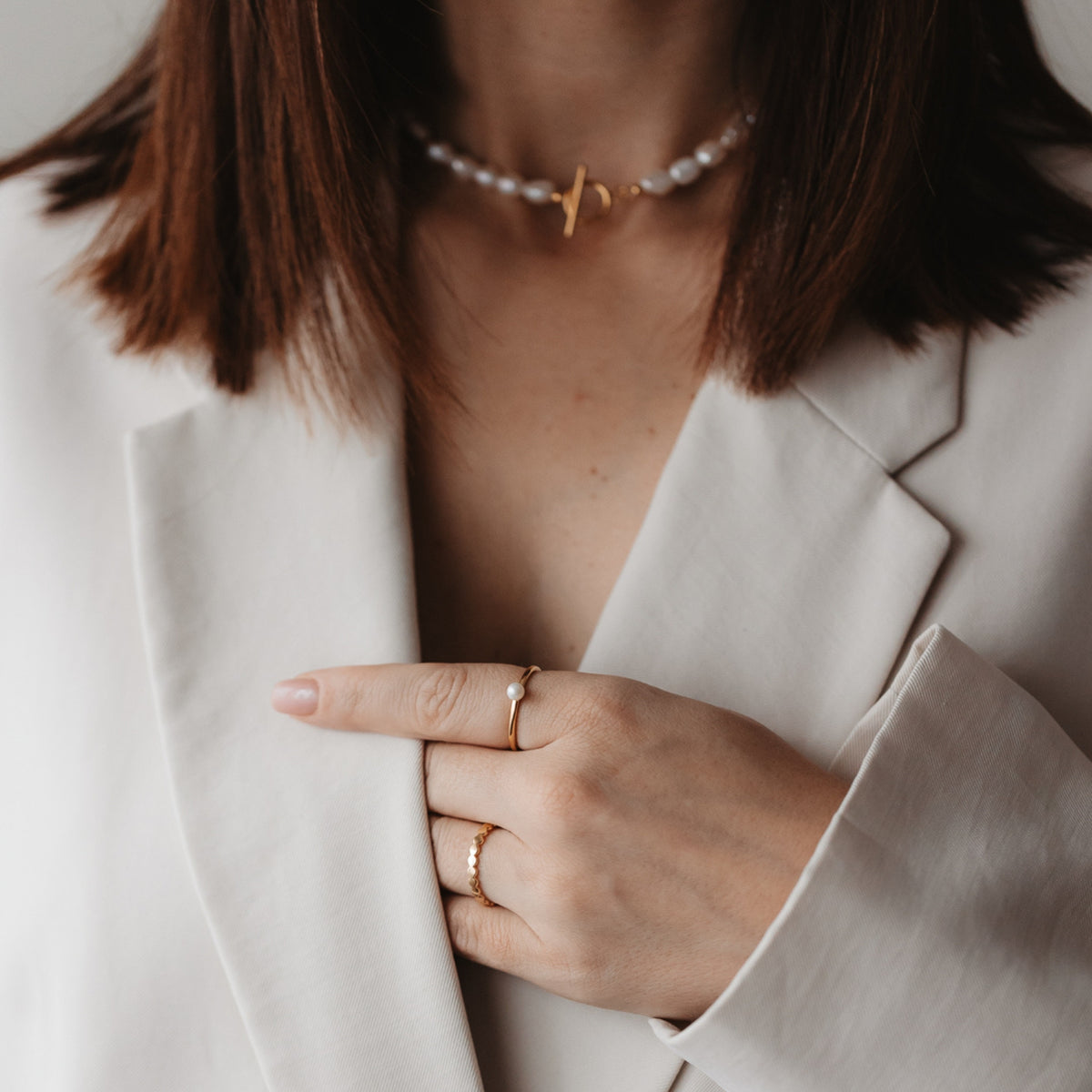 Silberring Golden Pearl Solitaire - Indira