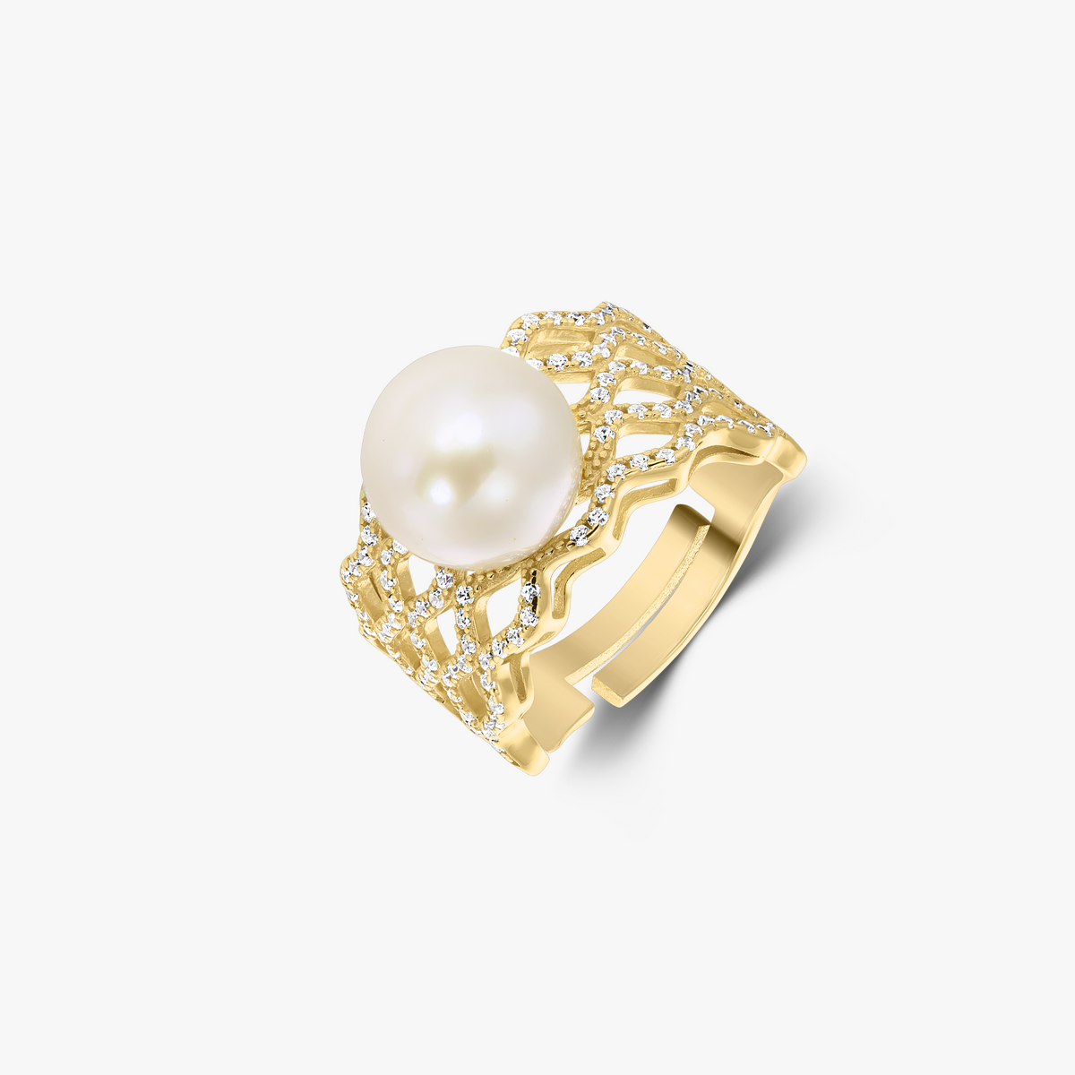 Silberring Golden Gigi - Natürliche Perlen und Zirkonia - Indira