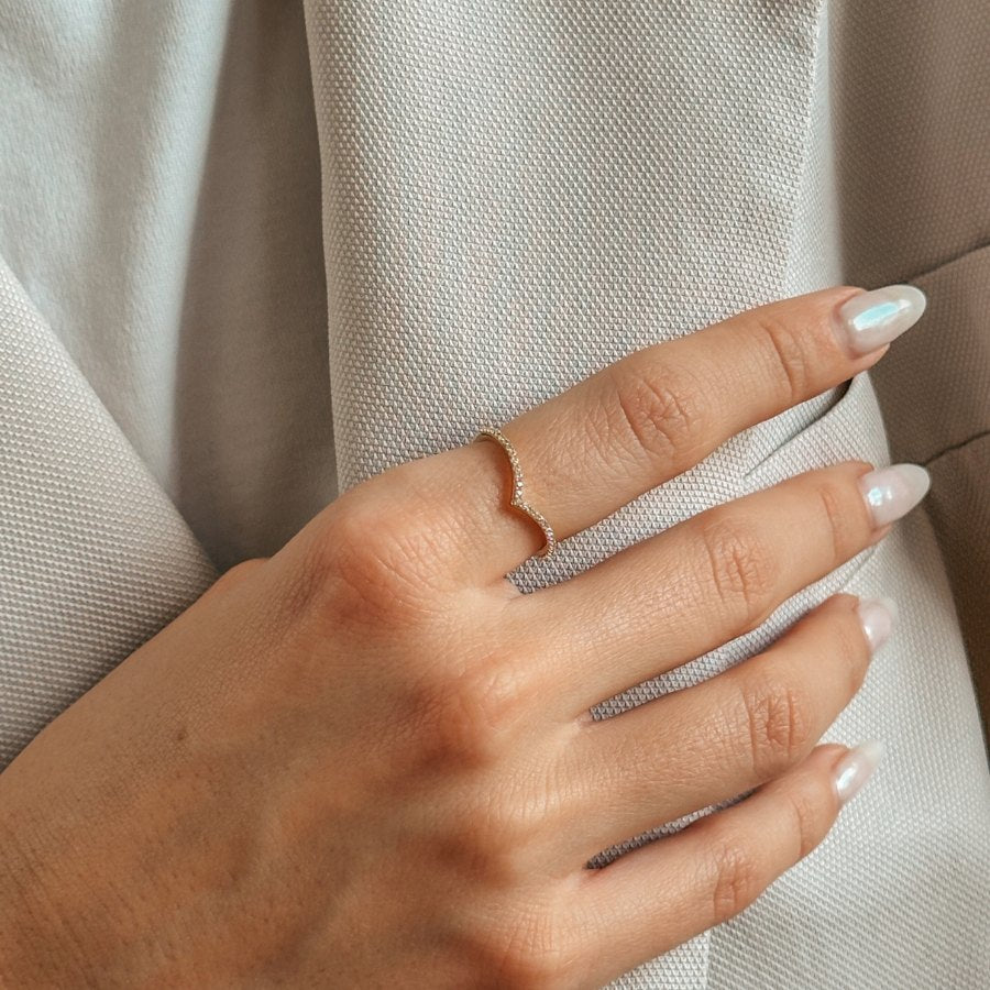 Silberring Golden Simple V - Zirkonia - Indira