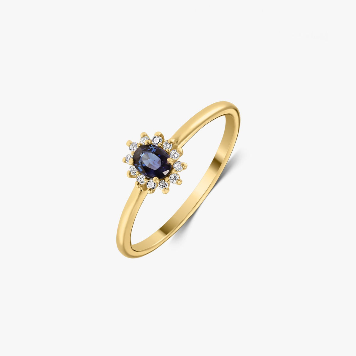 Genn-Ring aus Gelbgold mit Saphir und Diamanten – Indira
