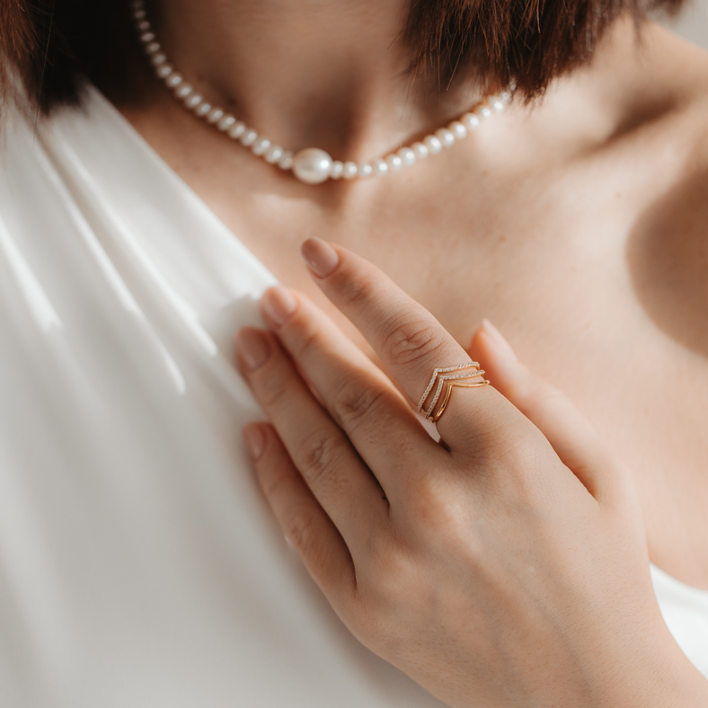 Silberring Golden Simple V - Zirkonia - Indira