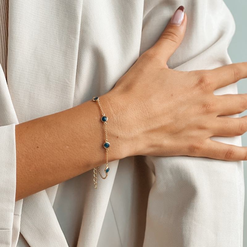Silberarmband Birthstone Golden September - Saphir - Indira