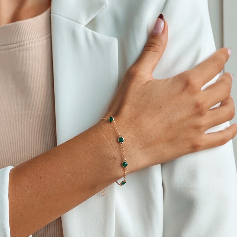 Silberarmband Birthstone Golden May - Grüner Onyx - Indira