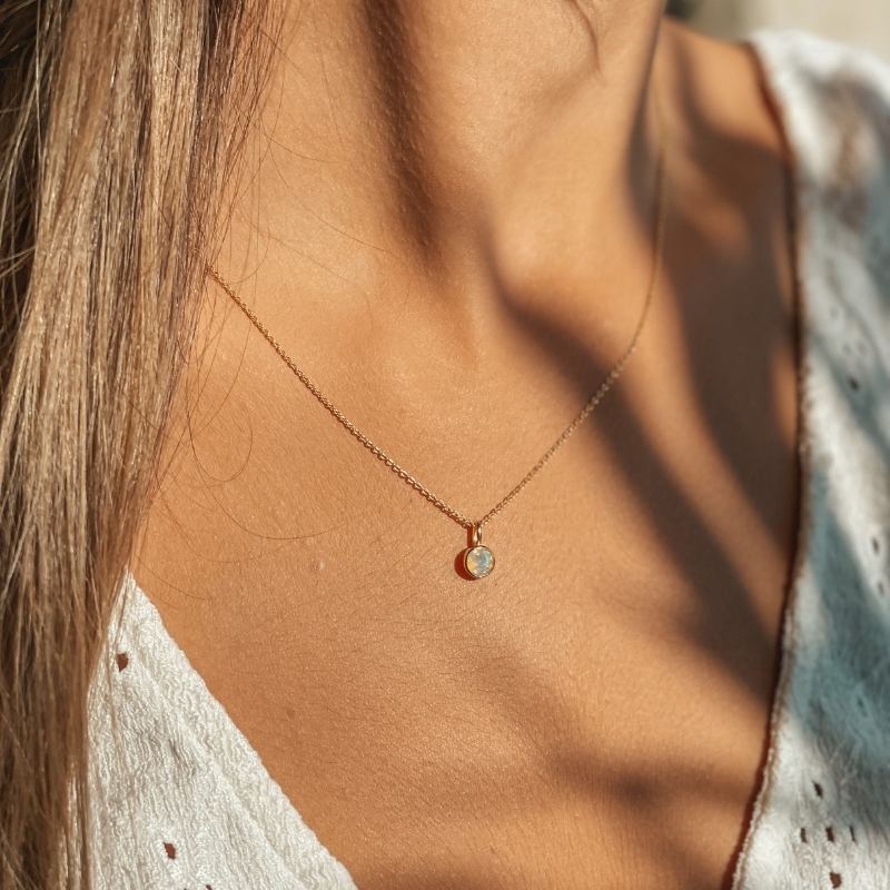 Silberkette Birthstone Golden October - Opal - Indira