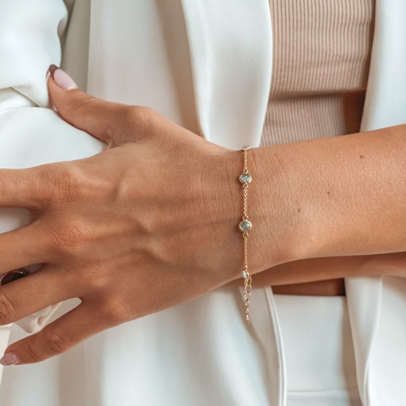 Silberarmband Birthstone Golden March - Aquamarin - Indira