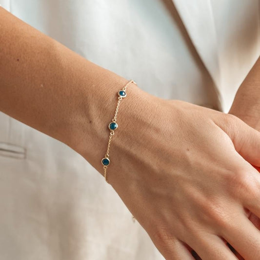 Silberarmband Birthstone Golden September - Saphir - Indira