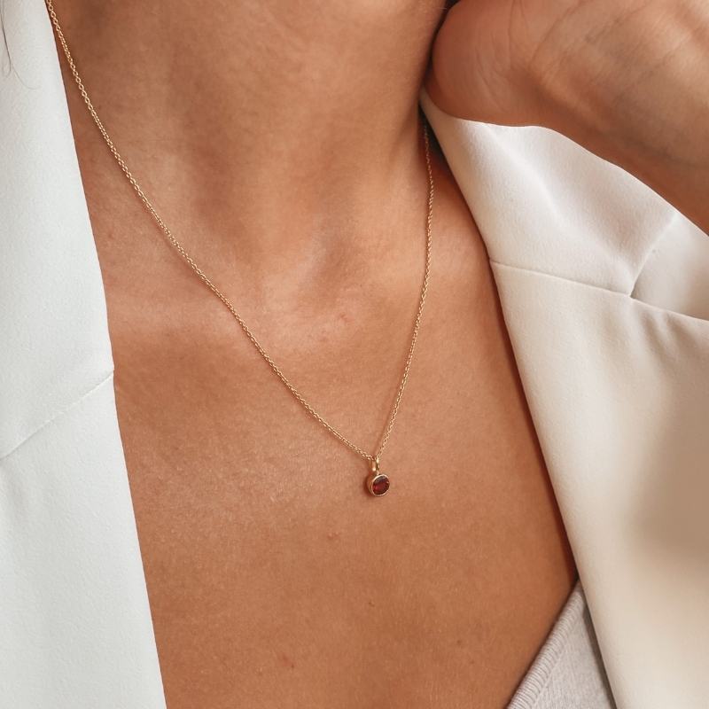 Silberkette Birthstone Golden January - Granat - Indira