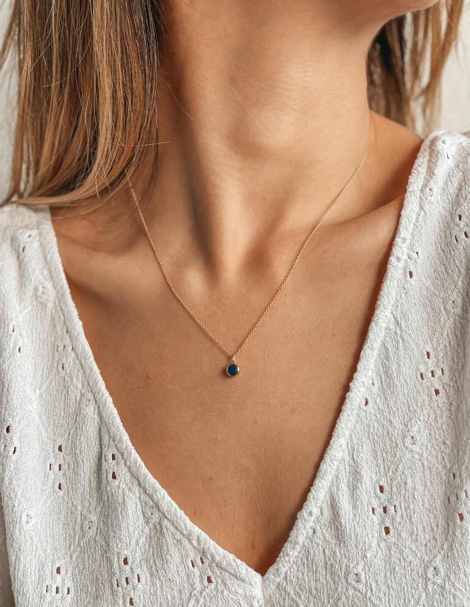 Silberkette Birthstone Golden September - Saphir - Indira