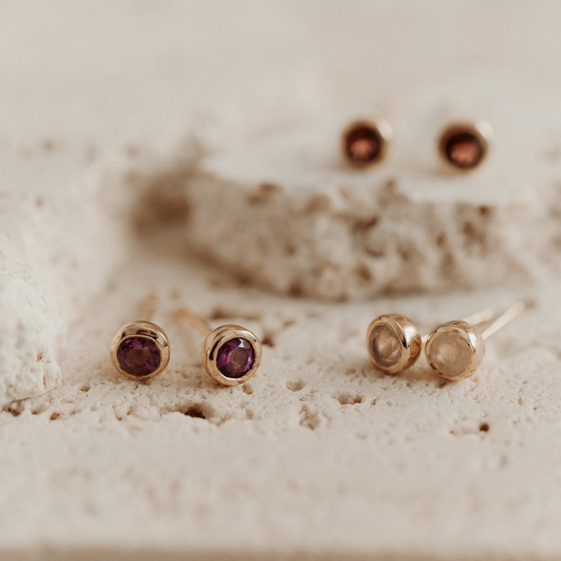 Silberohrringe Birthstone Golden - Rosenquarz - Indira