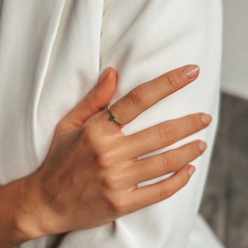 Silberring Birthstone Golden May - Grüner Onyx - Indira