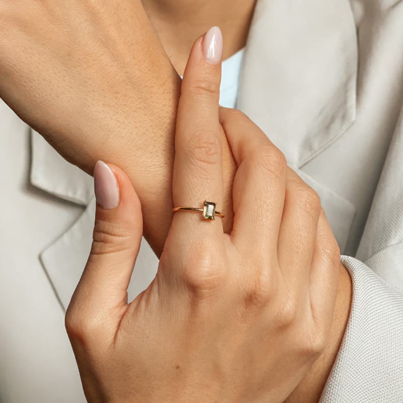 Silberring Golden Tessa - Moldavit - Indira