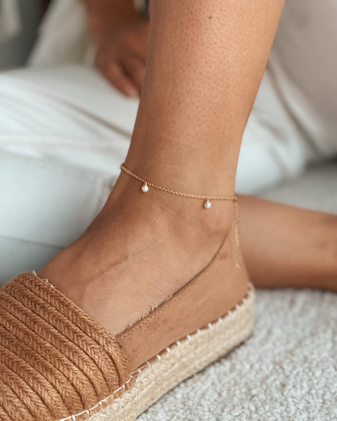 Silberne Fußkette Gold Margo - Naturperlen - Indira