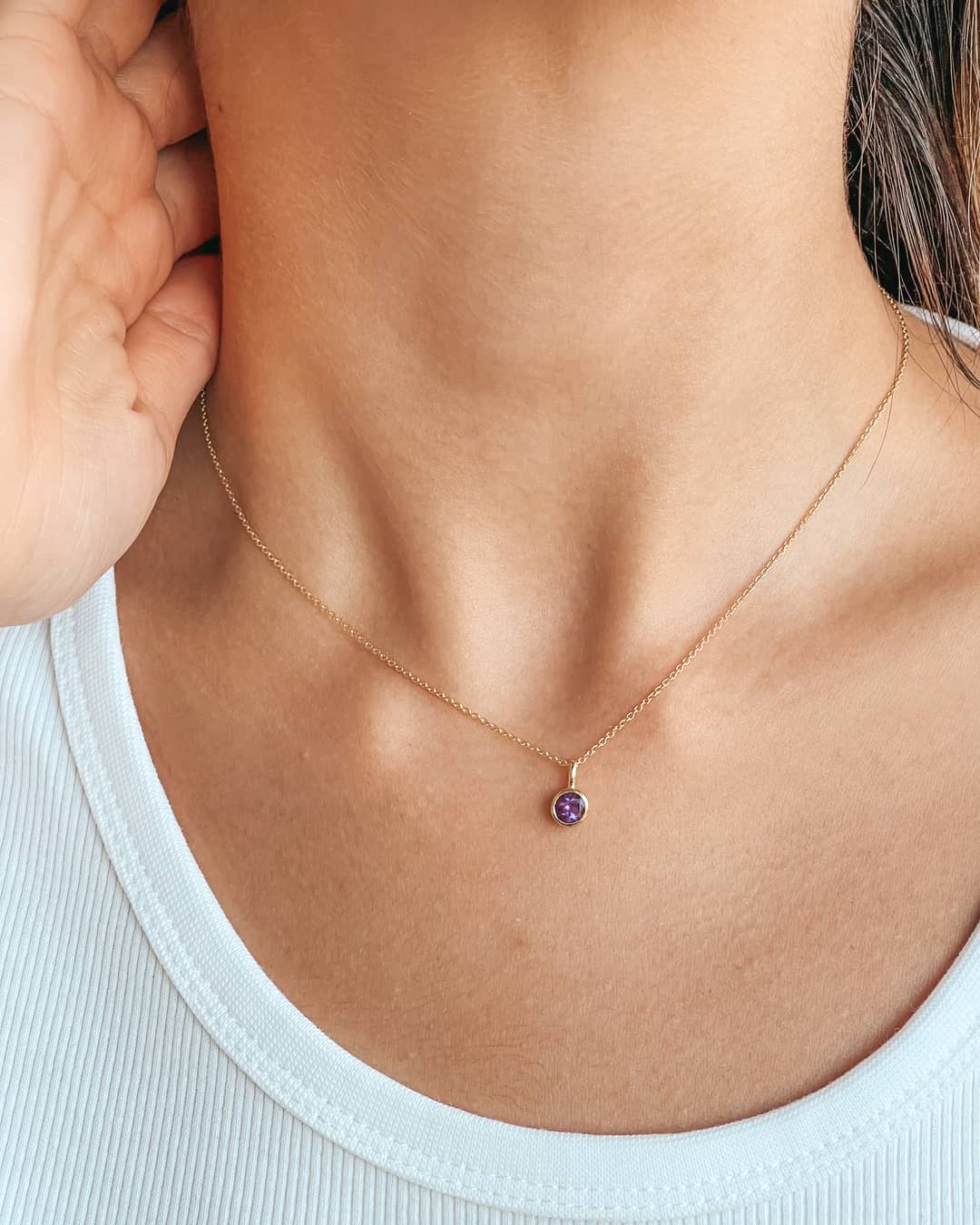 Silberkette Birthstone Golden Februar - Amethyst - Indira